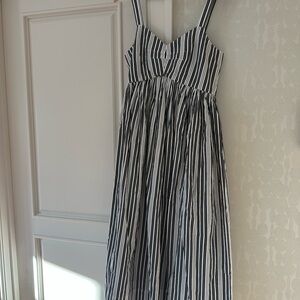 THE GREAT. Black and White Striped Dress
